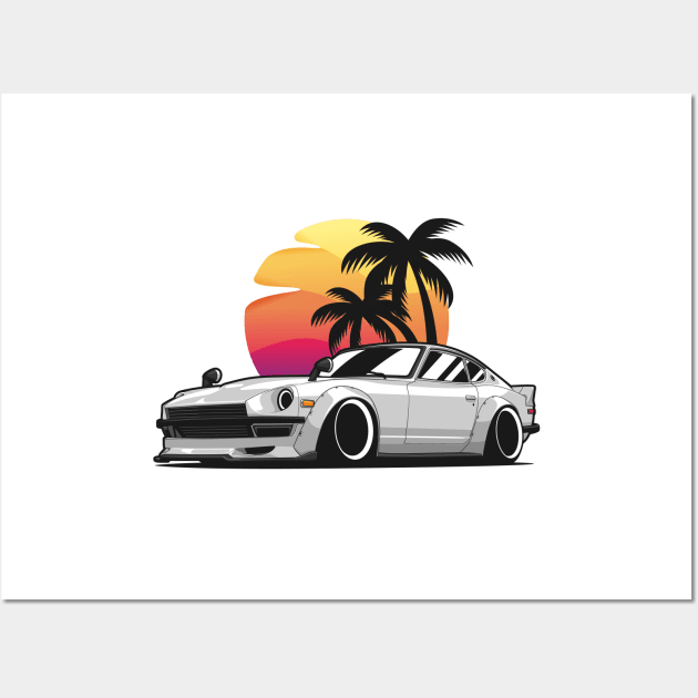 White 280z Sunset Palms Wall Art by KaroCars